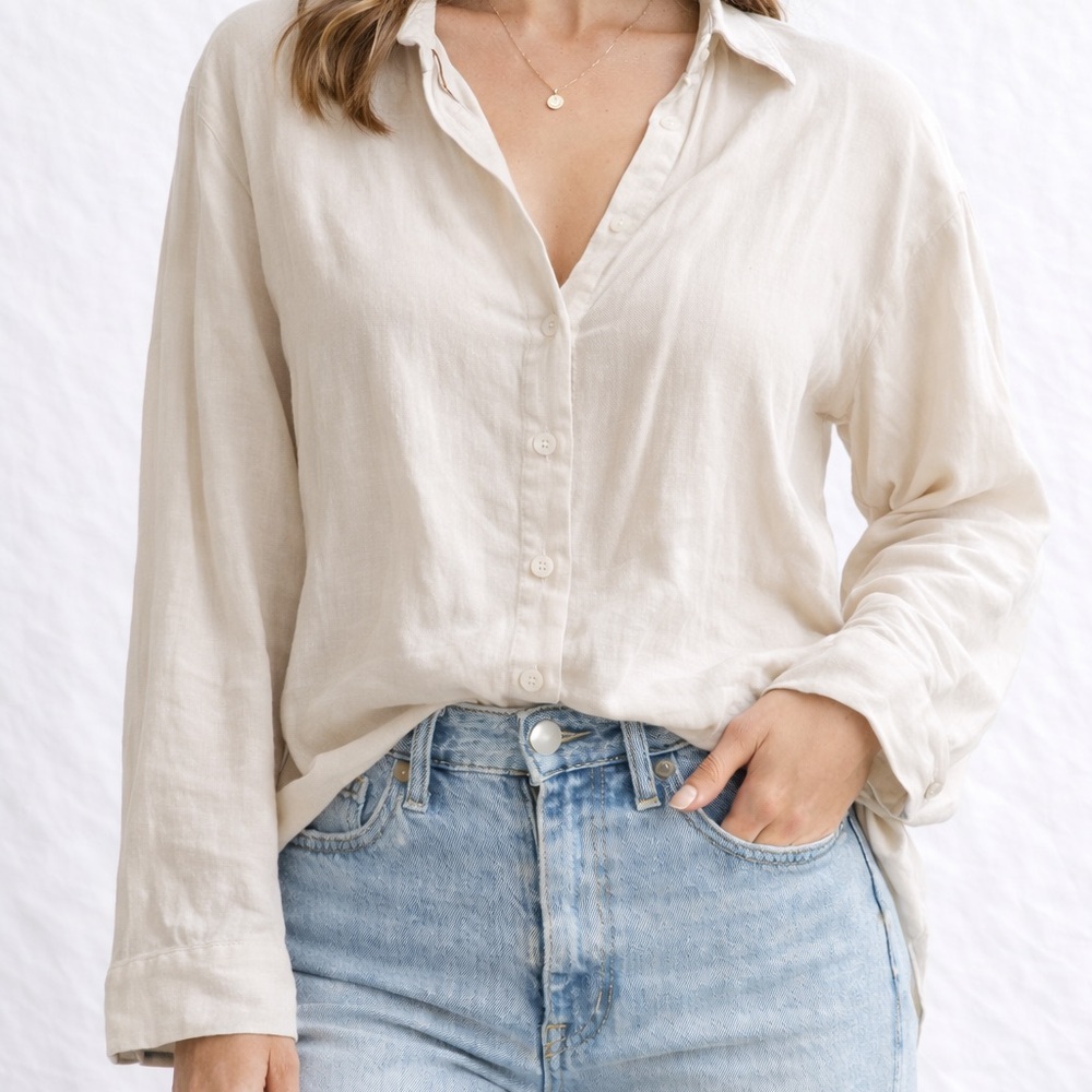 Boohoo Beige Button-Down Women's Shirt